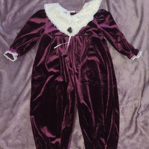 Vintage Baby Burgundy Velvet  One Piece Rose Cottage Size 18 Months